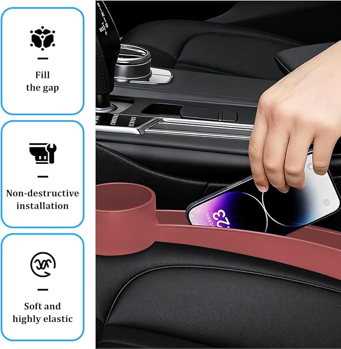 Car Seat Gap Filler, 2PCS Anti-Drop Multifunctional Vehicle Seat Side Gap Plug with Storage Slot, Automotive Blocker Seam Filler Console Organizer, Universal for SUV RV Truck (Red)