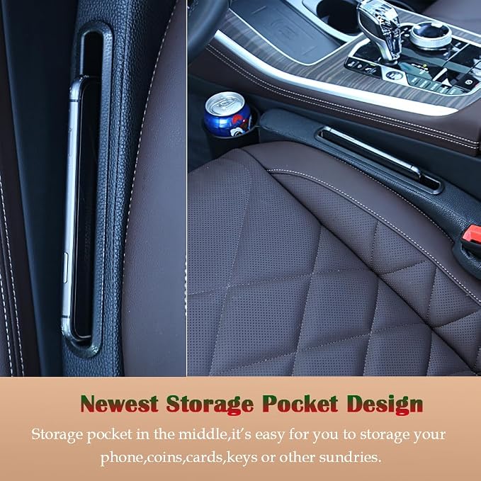 Advanced 3in1 Car Seat Gap Filler with Pocket Organizer and Removable Cupholder,Console Side Pocket Organizer,Car Seat Gap Pad for Cellphone Coin Key,Stopper and Blocker,PU Leather,2 Packs
