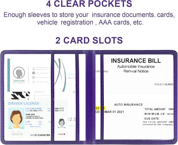 Car Registration and Insurance Holder, 5.5 x 5 Inch PU Leather Vehicle Glove Box Organizer Wallet Case Organizer for Insurance Card, Driver License, Essential Document, Paperwork