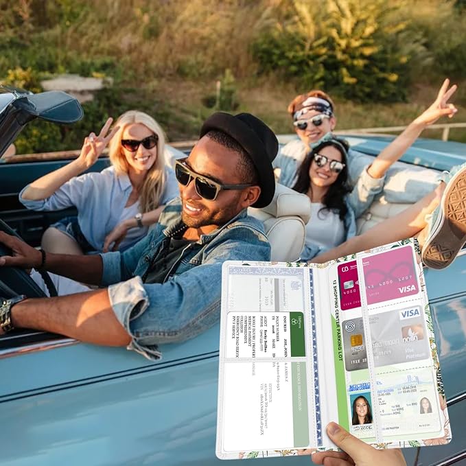 Car Registration and Insurance Holder, with Magnetic Closure for License, Cards and Documents, All Vehicle Needs and Car Accessories (Flower and Grass)