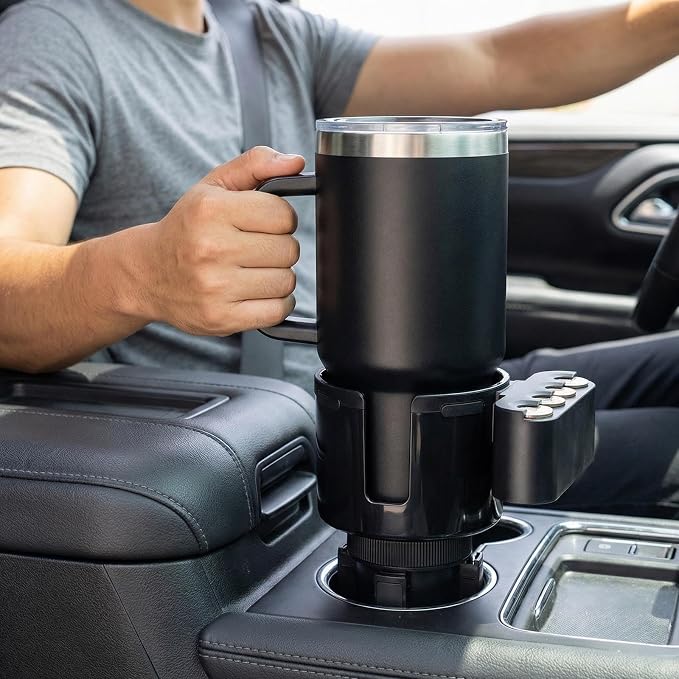 GDQ Car Cup Holder Expander - with Removable Coin Box - Adjustable Base, Universal Fit for Most Vehicles, Compatible with Yeti/Stanley Large Mugs & All Handle Cups, Automotive Interior Storage
