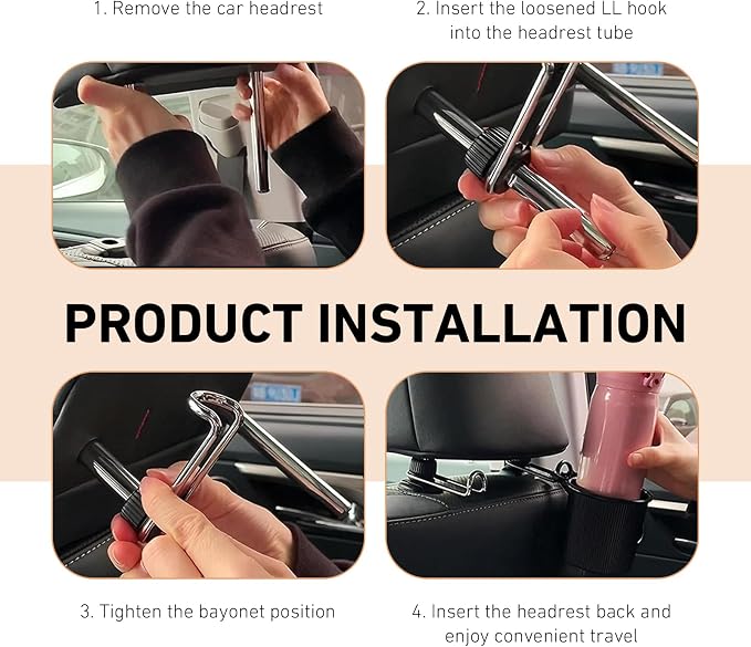 2 PCS Car Headrest Hooks, 10 KG Load Bearing Anti-slip Hanging Hanger, Rotatable Hidden Storage Hook, Universal Multifunction Seat Back Organizer for 0.47" - 0.59" Tube Diameter (Black)