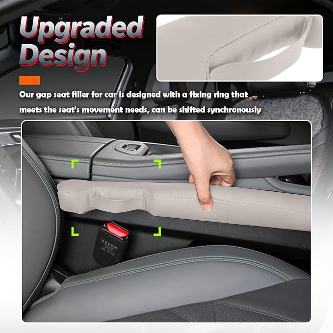 Aokdom 2026 2PCS Upgraded Car Seat Gap Filler with Fixing Ring,Elastic Car Gap Filler to Avoid Dropping Cell Phones/Keys,Essential Cars Gaps Seat Fillers Cars Accessories (Light Beige)