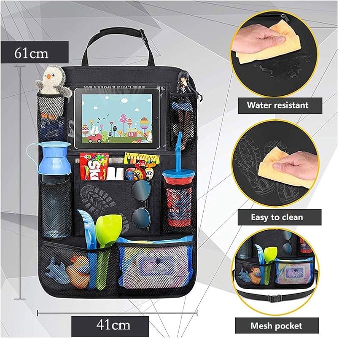 Car Backseat Organizer, Durable Waterproof Oxford Fabric Car Seat Back Kick Mats Protector with 9 Storage Pockets, 2 Pack