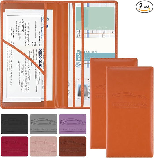 JUSTTOP 2Pack Car Registration and Insurance Holder,Car Document Holder for Cards License with Magnetic Shut,Vehicle Glove Box Car Organizer for Documents, Cards, License(Orange)
