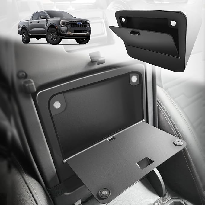 Muslogy Center Console Hidden Organizer Magnet Opening Design Compatible with Ford Ranger 2024 2025 2026 Accessories Armrest Hidden Storage Box Insert Secret Organizer Magnetic Switch