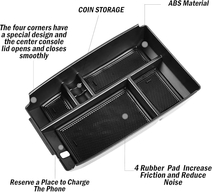 Center Console Organizer Tray Compatible with Ford Escape 2020-2024 2025 2026 and 2021-2024 2025 Bronco Sport CX430 4-Door (Not for U725 2-Door) Secondary Storage Armrest Box - Black