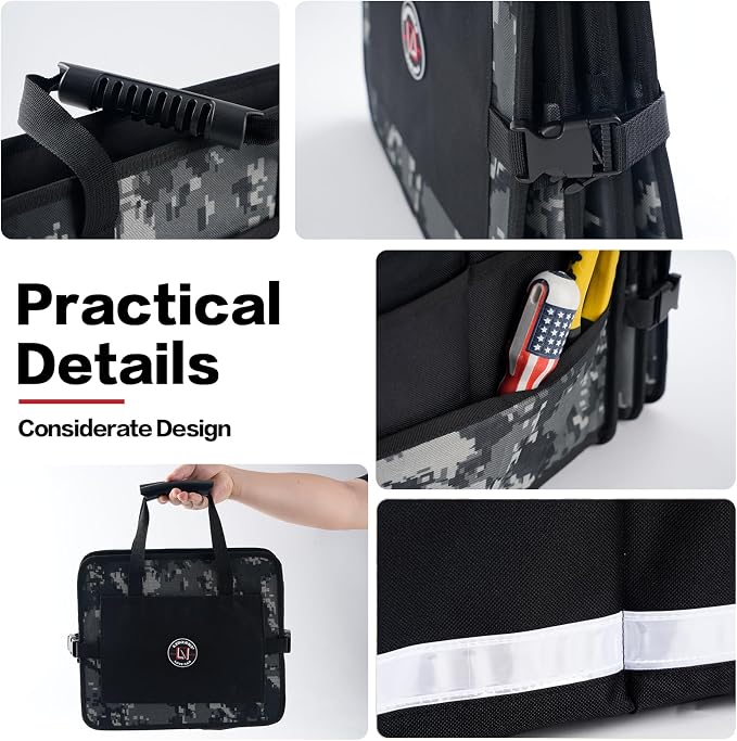 LIBZAKI Car Trunk Organizer,3 Compartments Big Trunk Storage, Large Capacity, Foldable, 95L Heavy Duty Storage Box for Car, SUV, Truck,Jeep, Includes 26L Cooler Bag-Black Camouflage