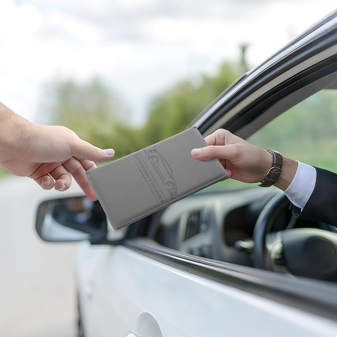 JUSTTOP 2Pack Car Registration and Insurance Holder,Car Document Holder for Cards License with Magnetic Shut,Vehicle Glove Box Car Organizer for Documents, Cards, License(Gray)