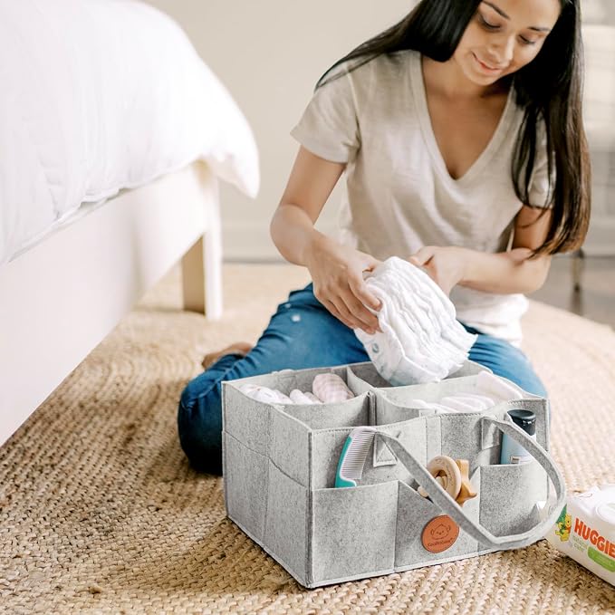 KeaBabies Baby Diaper Caddy Organizer with Handle - Portable Baby Car Organizers and Storage for Nursery, Changing Table, Large Shower Gift Basket for New Mom Gifts & Boy Girl Registry (Classic Gray)