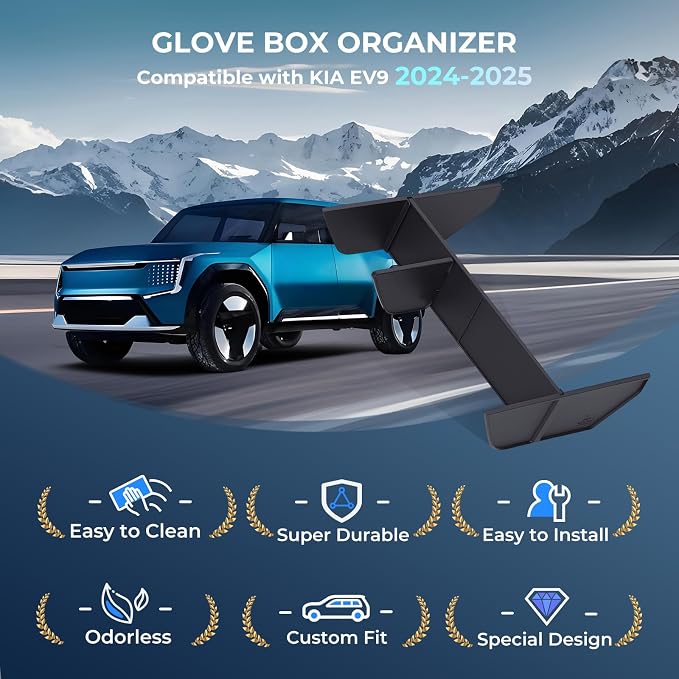 Glove Box Organizer for KIA EV9 2025 2024 (Not for 2026+), Interior Accessories Glove Box Compartment Insert Storage Dividers for 2024-2025 EV9, Black