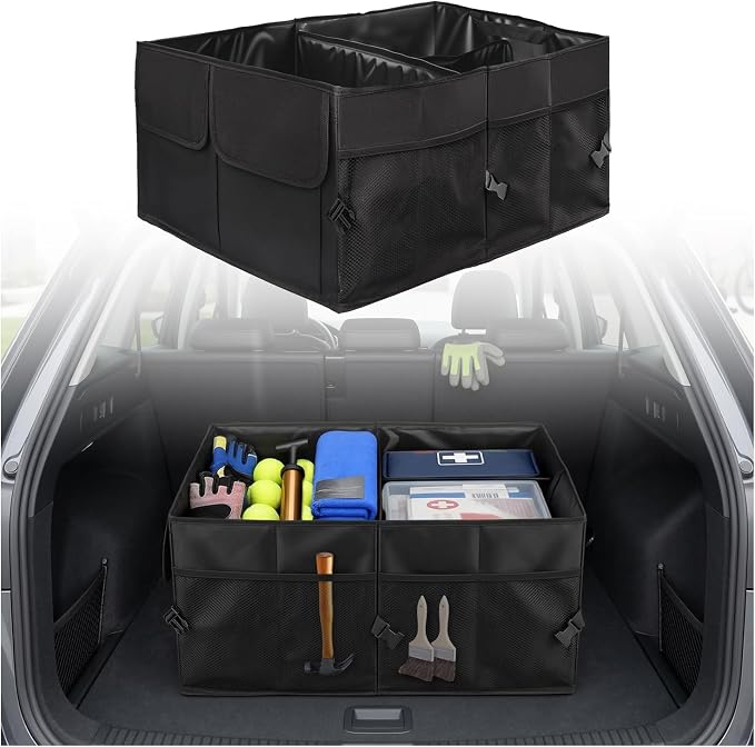 Collapsible Car Trunk Organizer, High-Capacity Trunk Organizer for SUV with Multiple Compartments, Universal Car Storage Organizers as Cars Storage Box for SUVs, Trucks
