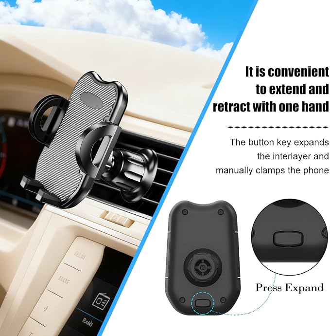 Car Phone Holder, 360° Rotatation Vehicle Air Vent Cell Phone Mount with Hook Clip, Hands Free Automotive Interior Smartphones Cradle, Universal for Most Vehicles (Carbon Fiber)