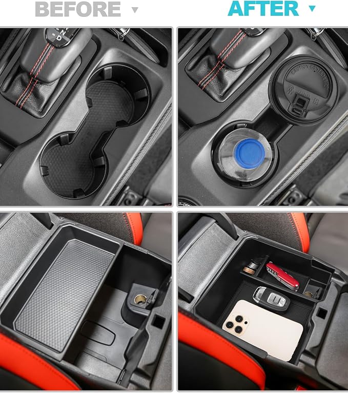 CDEFG 2Pcs for 2026 Ford Ranger Center Console Organizer for 2026 Ford Ranger (Raptor/Lariat/XLT/XL) Accessories Middle Console Tray Armrest Storage Box Cup Holder
