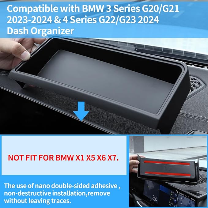 Compatible with BMW 3 Series Center Console Organizer,Behind 12.3" Touchscreen Dash Console Organizer for 3 Series G20 2023-2024/4 Series G22 2024,BMW Dash Storage Box Tray,Matte Black