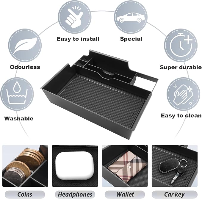 SKTU for 2023 2024 2025 2026 Ford Explorer Accessories Center Console Organizer for 2020-2026 Ford Explorer Console Tray 2023 2024 2025 2026 Explorer Middle Console Organizer with Coin Holder (Black)
