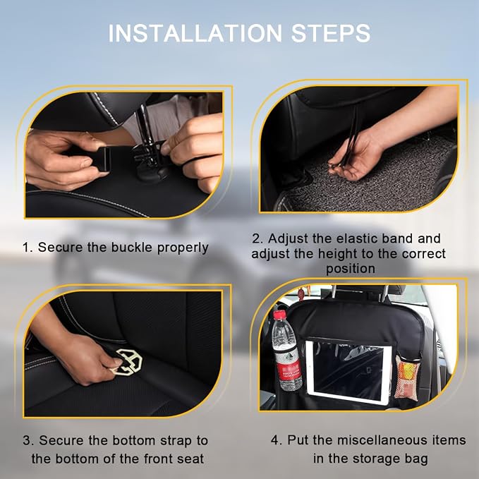2PCS Car Seat Back Organizer, Waterproof Vehicle Storage Bag with Touch Screen Tablet Holder & 9 Pockets, Auto Kick Mats Back Seat Protector for Kids, Universal Travel Accessories (Black/Small)