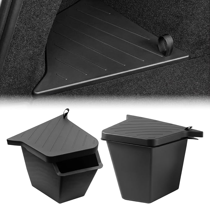 Rear Trunk Storage Bins with Lids for 2025-2026 Tesla Model Y Juniper, 2PCS Hidden Trunk Organizer Boxes, TPE Waterproof Rear Cargo Storage for Model Y Juniper Accessories with Normal Lid