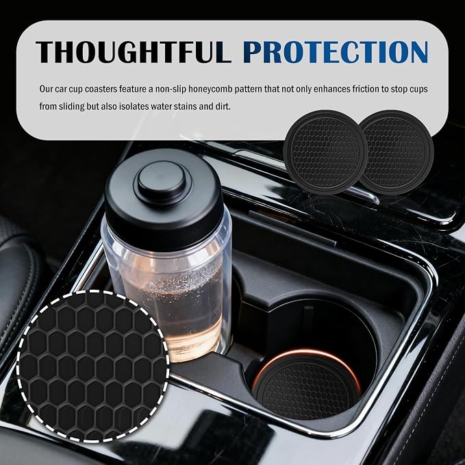 Upgraded Car Seat Gap Filler Organizer Set with Non-Slip Car Coasters,in Between Car Seat Catcher with Dual Slot,Flexible Seats Gap Filler Strip for Filling Gaps & Storing Items