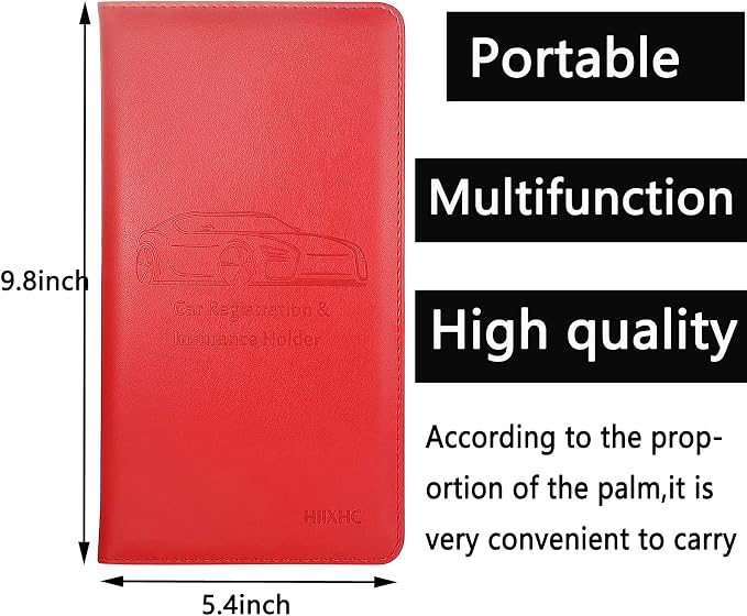 Car Registration and Insurance Card Holder - Leather Vehicle Glove Box Automobile Documents Paperwork Wallet Case Organizer for ID, Driver's License, Key Contact Information Cards