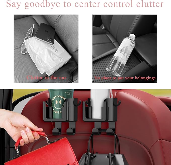 DXNQ Headrest Cup Holder for Back Seat, Multifunctional Auto Drink Cup Holder with Phone Holder & Purse Hooks, 3 in 1 Hanging Cup Holder Universal Backseat Organizer for Vehicles