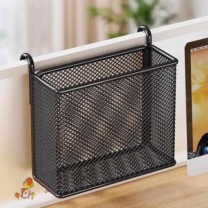 Hanging Pen Holder with Hook Storage Box - Wall-Mountable Desk Organizer for Office Desktop, Partition Screen, Workstation & Bedroom Side Storage (black)