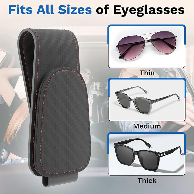 BFXM Sunglass Holder for Car, Sunglasses Holder Eyeglass Hanger Clip Magnetic Leather for Car Visor, Cars Sun Visor Ticket Card Clip