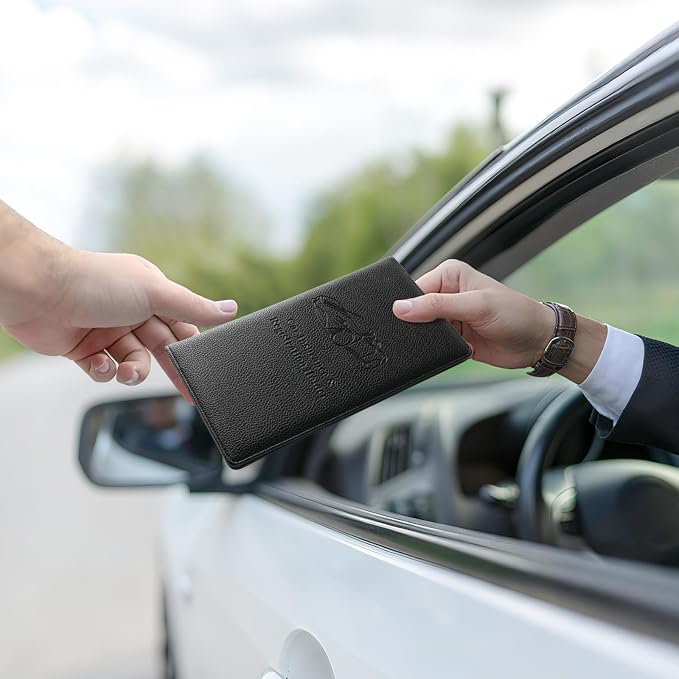 JUSTTOP 1Pack Car Registration and Insurance Holder,Car Document Holder for Cards License with Magnetic Shut,Vehicle Glove Box Car Organizer for Documents, Cards, License(Embossed leather Black)