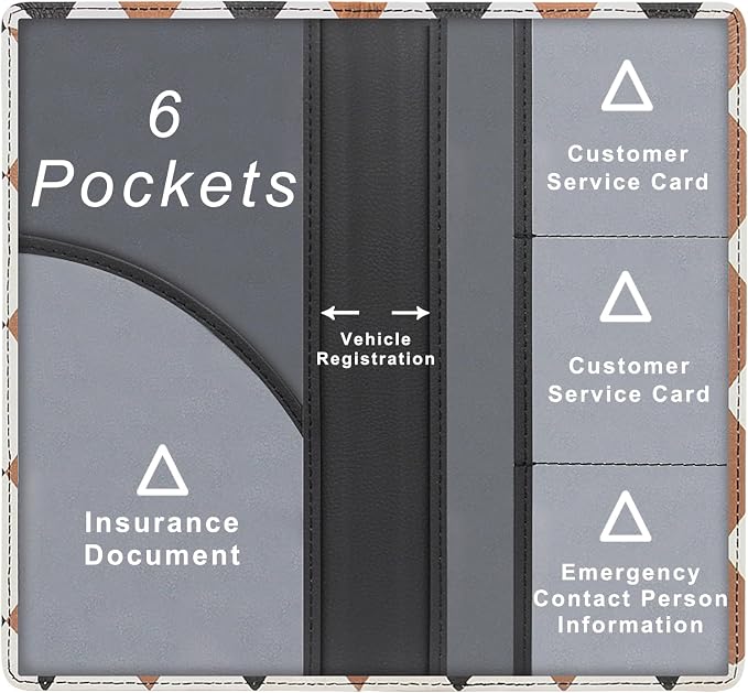 Car Registration and Insurance Holder, Premium Pu Leather Vehicle Glove Box Organizer - for Driver License, Cards & Essential Documents (L-Diamond pattern)