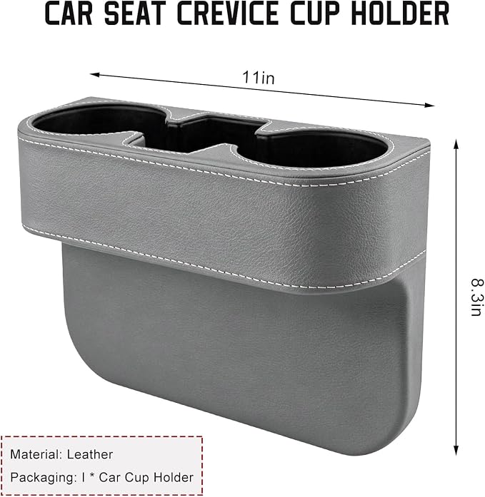 Car Cup Holder Gap Filler Organizer, Multifunctional Car Console Side Organizer with 2 Cup Holders, Leather Seat Gap Filler Portable Drink Holders Storage Box for Most Vehicles (Gray)