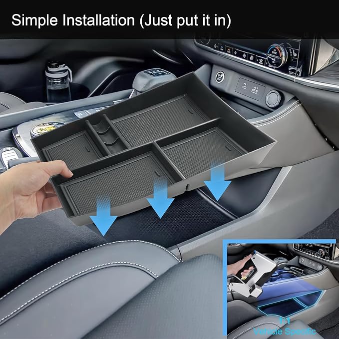 2021-2026 Rogue Center Console Organizer Lower, for Nissan Rogue (S/SV/SL/Platinum/Rock Creek/Dark Armor), Durable ABS &Anti-Slip Rubber Console Tray Insert 2026 2025 Rogue Accessories (Black)