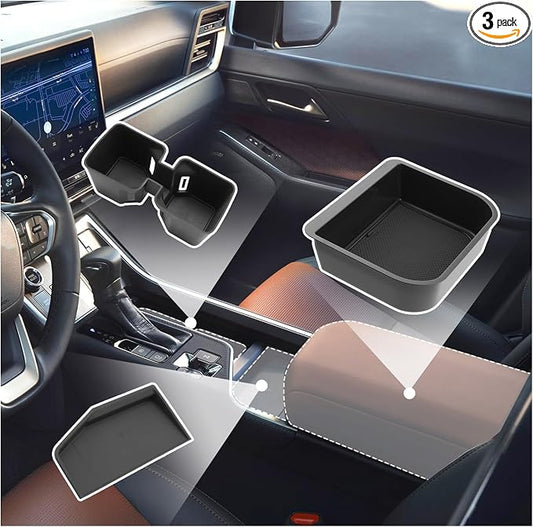 SXCY 3PCS for 2024-2026 Lexus GX550 [w/Cool Box] Center Console Organizer for 2024 2025 2026 Lexus GX550 Accessories [Armrest Console Tray+Cupholder+Wireless Charging Mat] 2024+ GX550 Armrest Storage