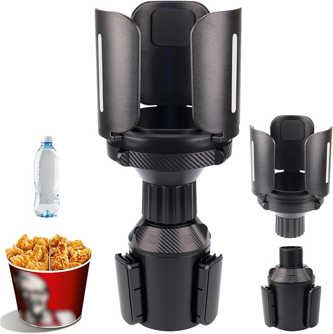 Car Cup Holder Expander Adapter | Adjustable 3"-5.5" Mount for Oversized Bottles & Food Buckets | Detachable Space-Saving Design with Anti-Vibration Silicone Base (Black - Cup Holder)