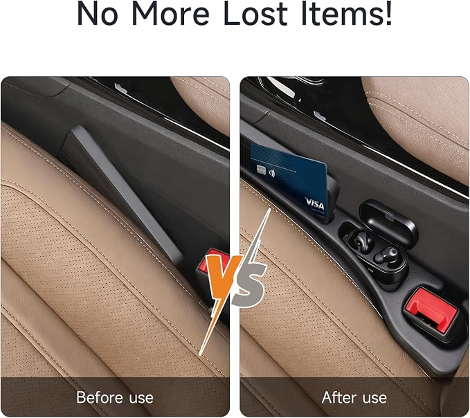 Car Seat Gap Filler Set of 2, 3-in-1 Seat Gap Filler with Organizer & Hook, Soft Foam Gap Stopper Universal Fit for Car SUV Truck, Prevent Items Dropping Between Seat and Console