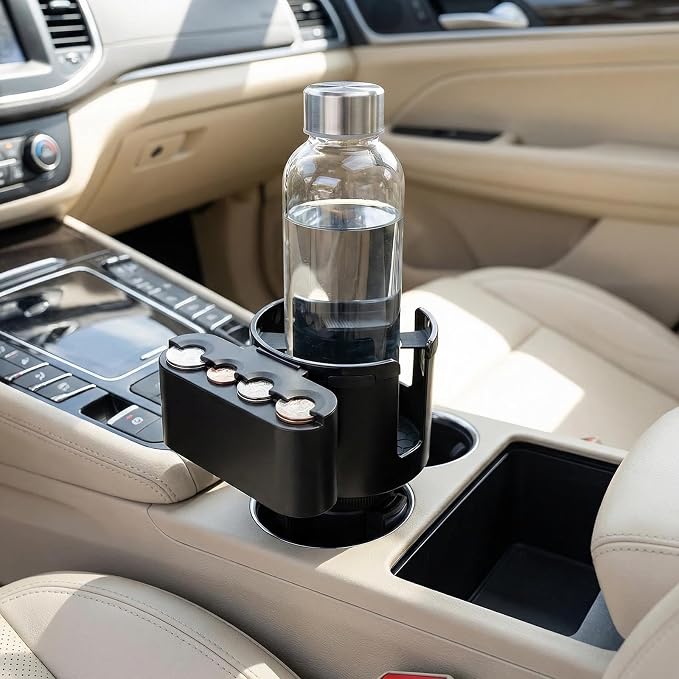 GDQ Car Cup Holder Expander - with Removable Coin Box - Adjustable Base, Universal Fit for Most Vehicles, Compatible with Yeti/Stanley Large Mugs & All Handle Cups, Automotive Interior Storage