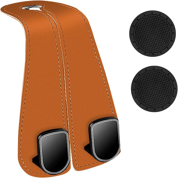 Headrest Hooks for Car, Fit for BMW Accessories X3 X5, Car Hooks Microfiber Leather and Stainless Steel Seat Back Storage Holder for Purses, Bags (Saddle Brown)