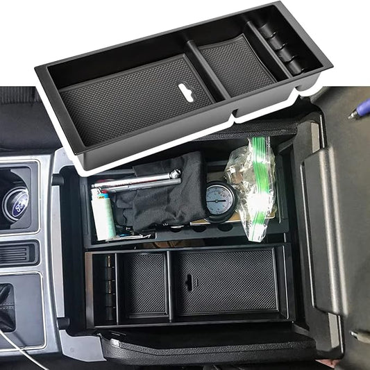 EDBETOS Center Console Organizer Compatible with Ford F150 Accessories 2015-2020 F-150/2017-2022 F250 F350 SuperDuty Armrest Insert Tray Storage Box ABS -Full Console w/Bucket Seats ONLY,Black