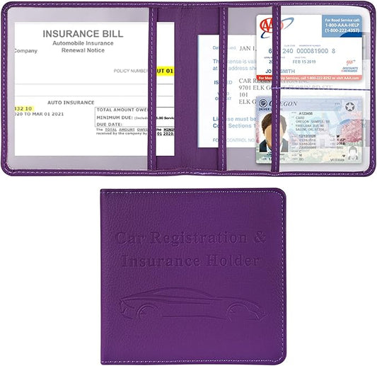 Cacturism Car Registration and Insurance Holder, Vehicle Glove Box Car Organizer Men Women Wallet Accessories Case for Cards, Essential Document, Driver License, Purple