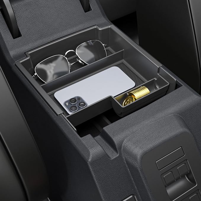 Mabett Double-Layer Console Organizer for Bronco 2025 2026 4-door, Armrest Storage Box with Non-Slip Mat for Bronco Accessories (Not for Manual Transmission Not for Bronco Sport)