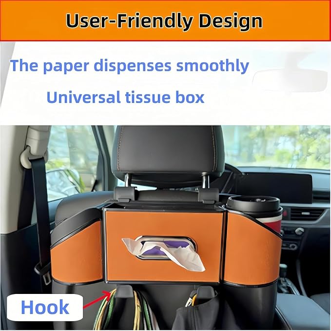 Car Back Seat Organizer, Car Tissue Holder, Cup Holder for Car - 2026 Upgrade 4-in-1 Leather Organizer & Storage Box for Phone, Snacks, Drinks, Handbag, Keep Your Ride Clean, Brown