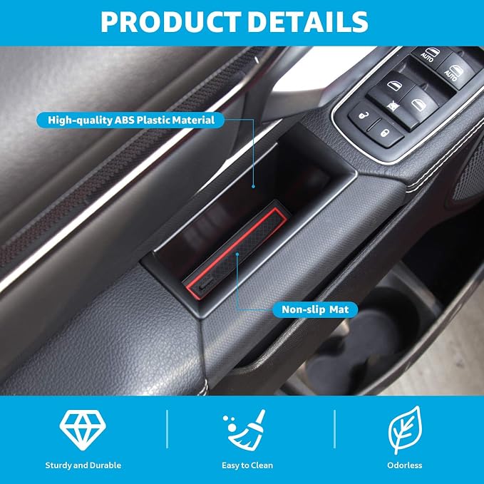 Motrobe for Ram 1500 Door Side Storage Tray 2026 2025 2024 2023 2022 2021 2020 2019 Ram 1500 Door Side Organizer Door Pocket Insert with Red-Lines Mats 4 PCS, Not Fit Ram 2500 3500