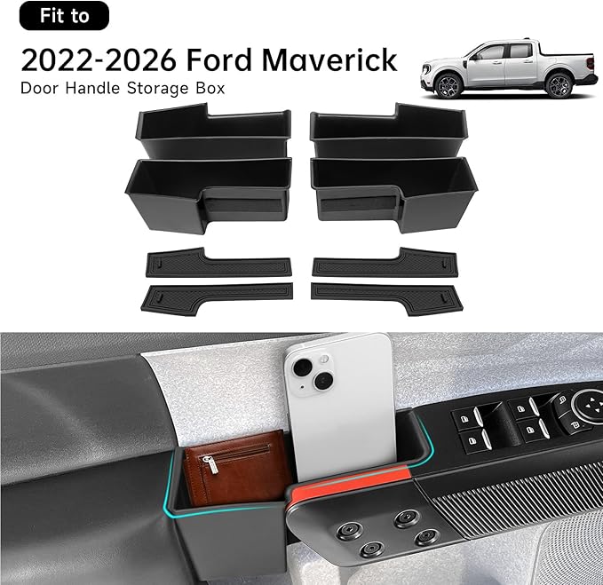 4pcs Door Handle Organizer for Ford Maverick 2022 2023 2024 2025 2026 Accessories Front and Rear Door Side Storage Box Insert Grab Handle Pocket ABS Plastic