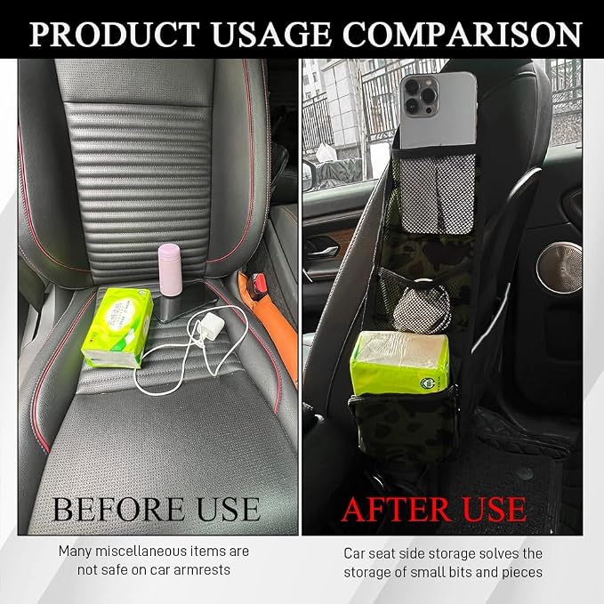2PCS Car Seat Side Organizer, Seat Side Storage Pocket, Multifunctional Mesh Net Pocket, Car Multi-Pockets Backseat Organizer Side Hanging Bag for Storage Coins, Cell Phones (Green, 2PCS)