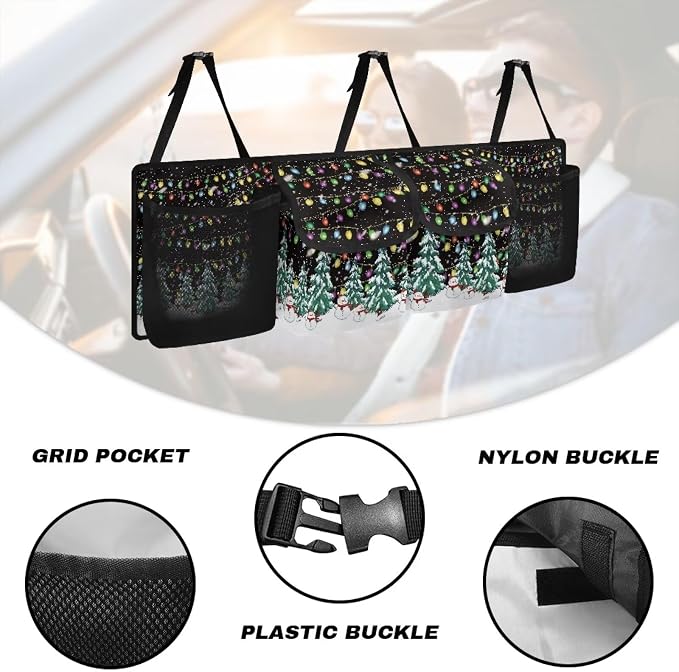 Christmas Prints Car Trunk Organizer Hanging Car Back Seat Storage Bag Auto Cargo Bag Automotive interior Accessories for Most Sedans SUV Jeep Trucks MPV Van
