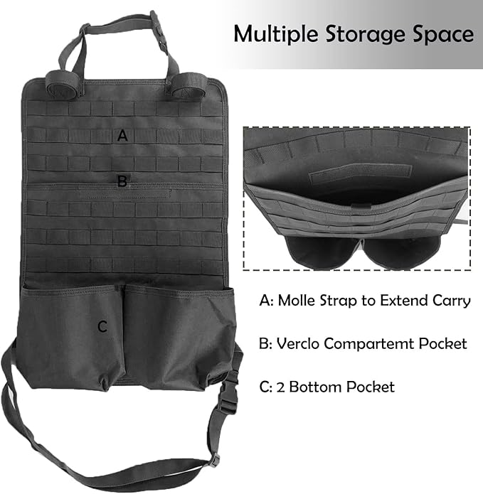 Tactical Seat Back Organizer Truck Gun Rack, 22.5" H x 14.5" W | Molle Panel, Storage Tools & Hunting Gear, Tactical Seat Covers for Car Protector, Universal Fit SUV Truck Pickup F150