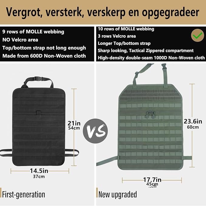 Universal Tactical Seat Back Organizer Vehicle Molle Panel Organizer Storage Bag with 5 Detachable Molle Pouch for All Vehicel Such as Jeep,Truck,SUV, Car, Ford,Chevy etc