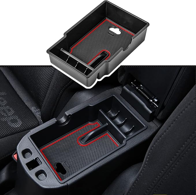 EDBETOS Center Console Organizer Tray Compatible with Jeep Renegade Accessories 2015-2019 2020 2021 2022 2023 Armrest Glove Box Secondary Storage (Red Line)