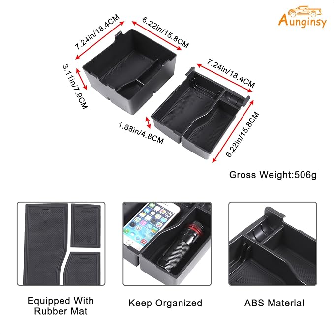 Aunginsy 2 Layers Armrest Box Storage Box Compatible with Ford Maverick 2022-2024 Pickup Truck Center Console Organizer Tray Double Armrest Storage Accessory Container Storage Insert ABS Accessories