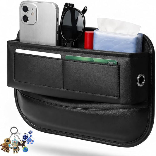 Car Seat Gap Filler, 1 Pack Anti-Fall PU Leather Seat Gap Organizer, Stop Phone Keys Coins Sunglasses from Dropping into Seat Crevice, Universal Front Seat Side Storage for Cars, SUV and Truck