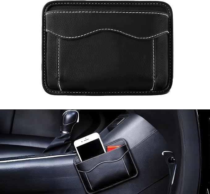 Car Seat Side Pocket Organizer, PU Leather Car Storage Bag Multifunctional Phone Wallet Key Card Holder Gap Filler Universal Pouch for Auto Door Seat Side Dash Interior Accessories (Black)